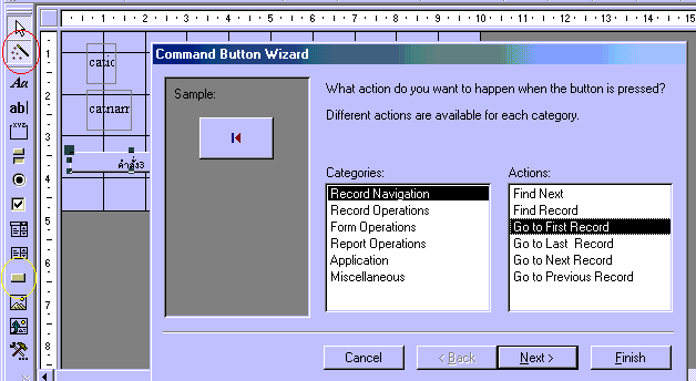 ตัวอย่างนี้แสดงการเลือกปุ่ม ใน mode ที่ wizard ถูกเปิด